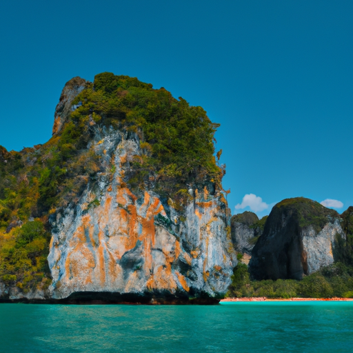 A panoramic view of the stunning limestone cliffs and clear waters of Krabi